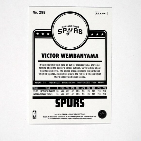 2023-24 NBA Hoops VICTOR WEMBANYAMA Teal Explosion Holo SP Spurs RC #298 Tribute - Picture 3 of 4
